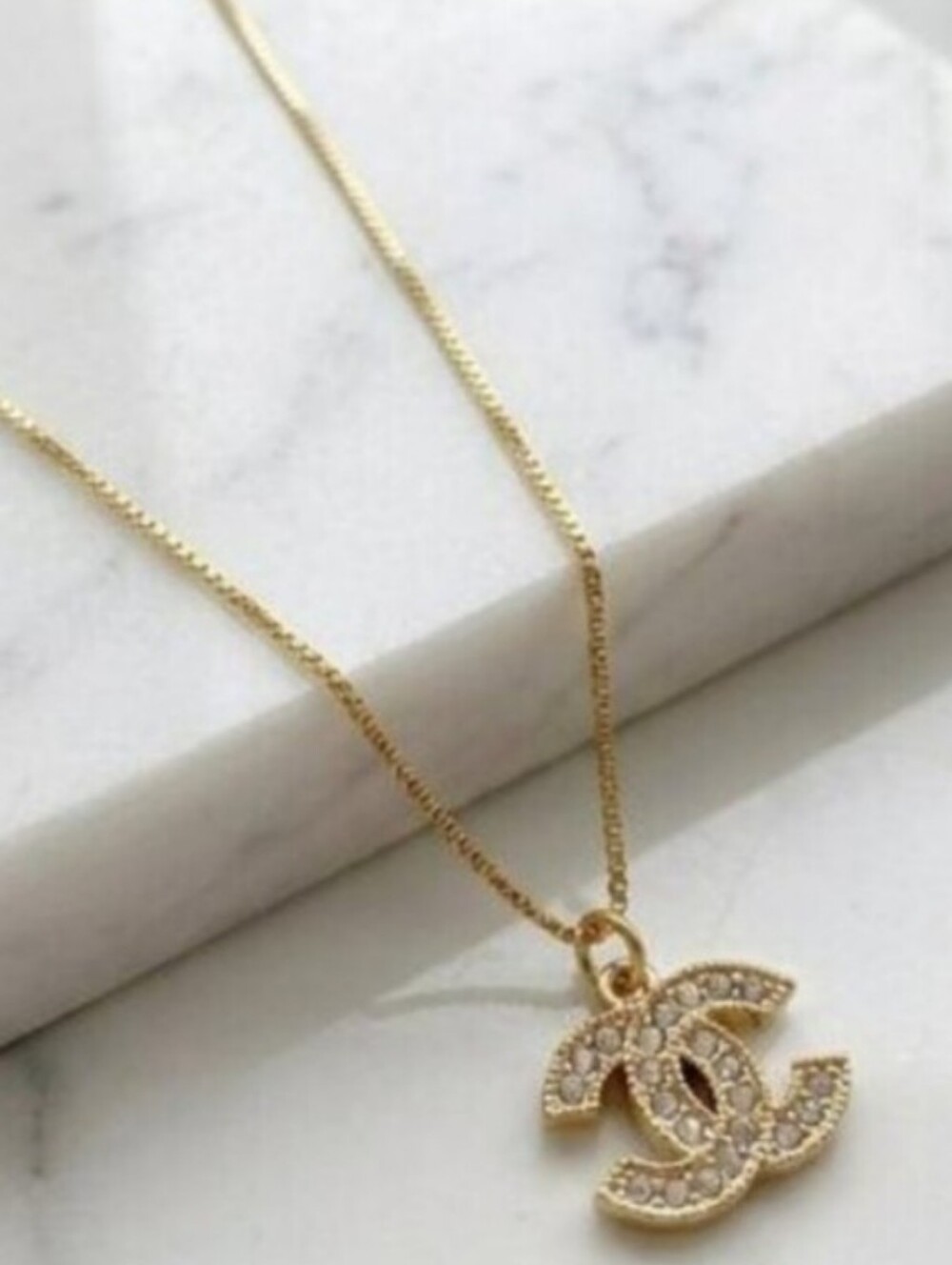 Fashion Jewelry Stainless Steel Gold Tone& Crystal CC Chain& Pendent ✨🆕🍓 Cute
